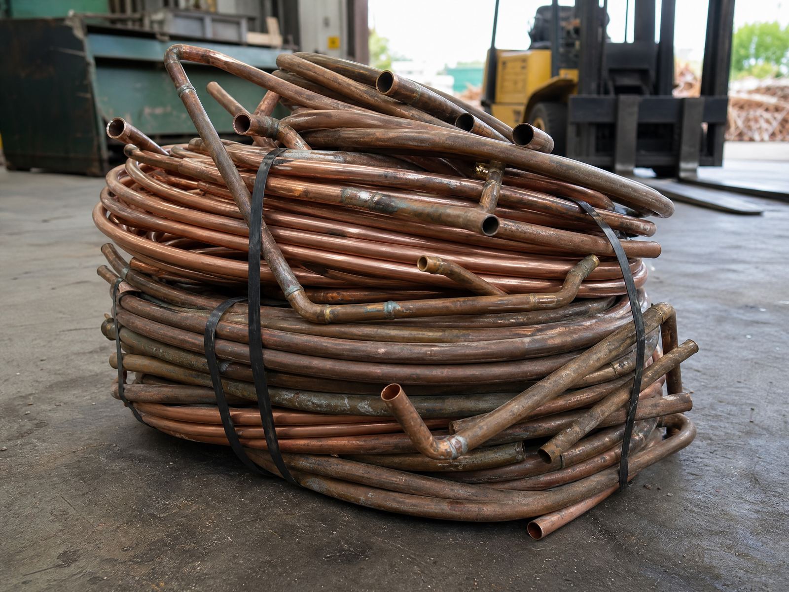 Bundle of scrap copper tubing and pipe from plumbing tear-outs