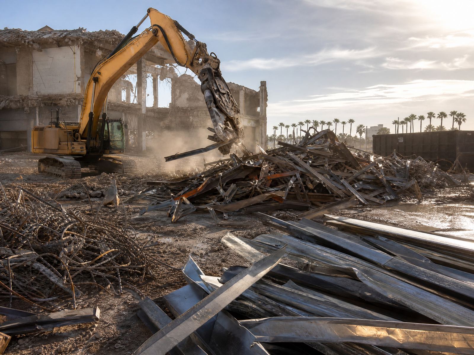 Demolition site scrap metal sorting in Florida