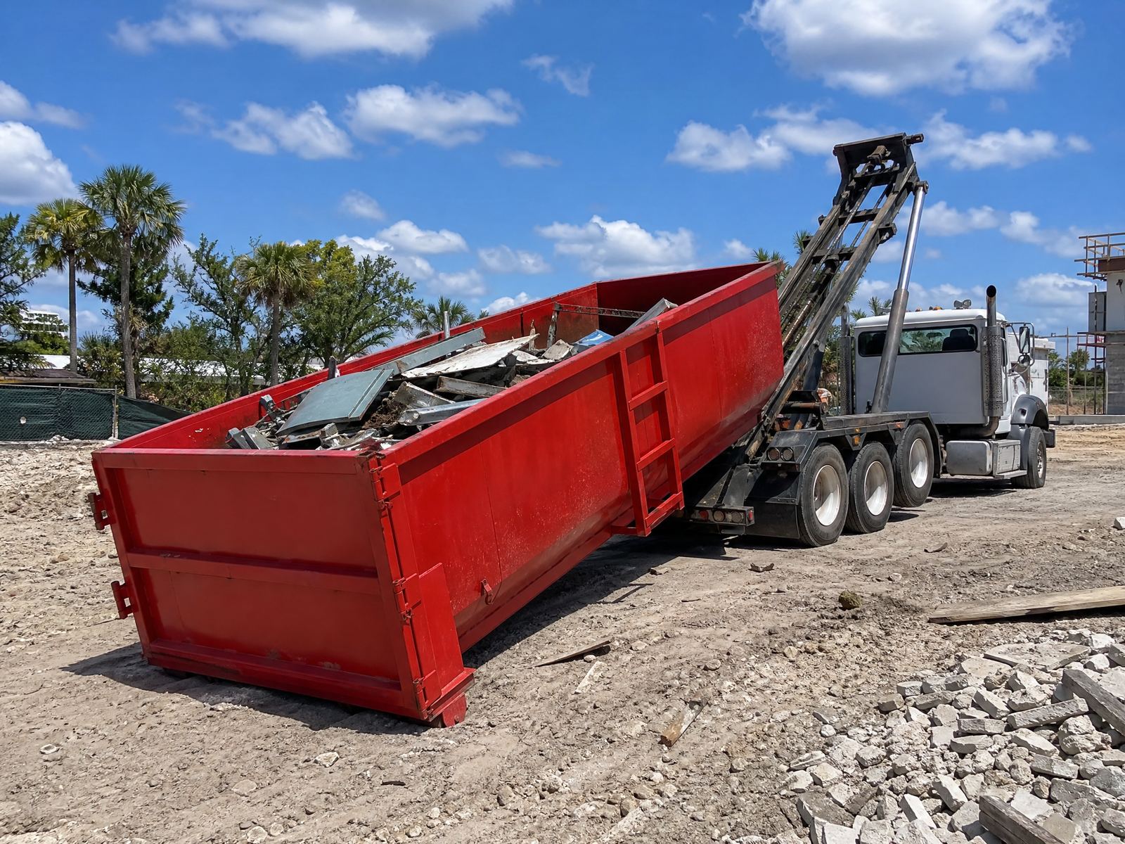 Roll-off scrap dumpster delivered to a Florida job site
