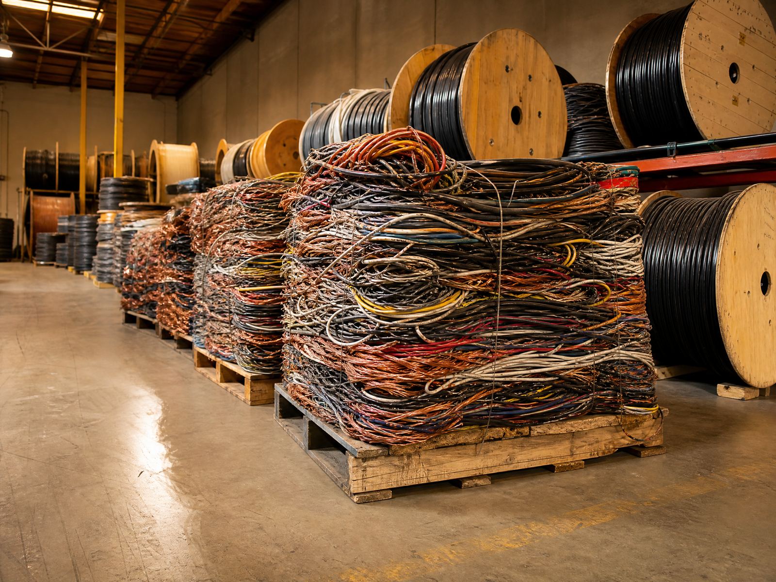 Insulated copper wire spools and pallets for recycling